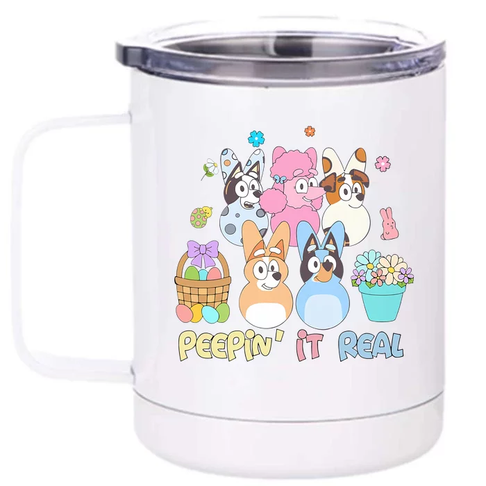 Easter Day Easter Egg Peeping It Real Funny Dog Family Matching Front & Back 12oz Stainless Steel Tumbler Cup