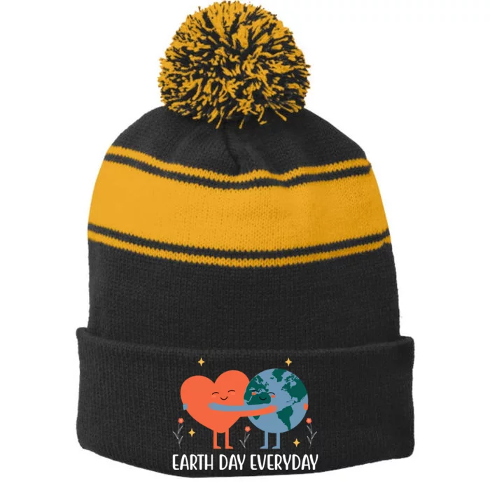 Earth Day Everyday Cute Heart Stripe Pom Pom Beanie