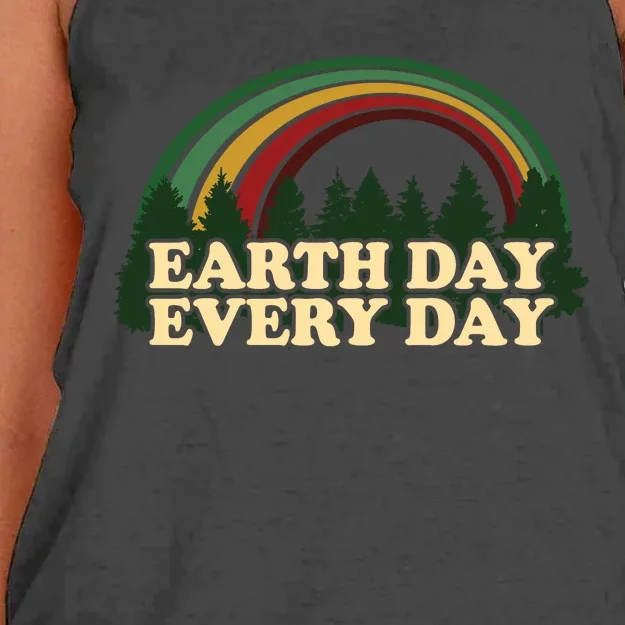 Earth Day Every Day Rainbow Trees Retro Women's Knotted Racerback Tank