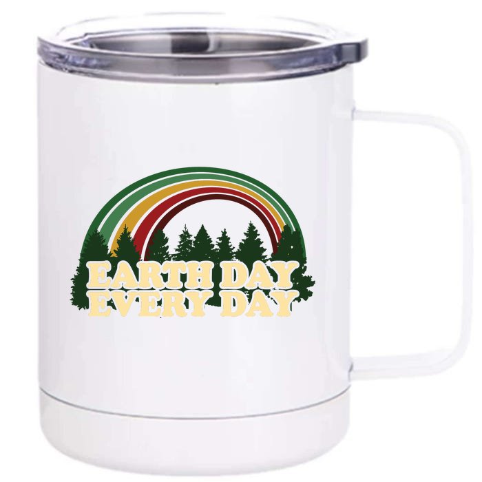 Earth Day Every Day Rainbow Trees Retro Front & Back 12oz Stainless Steel Tumbler Cup