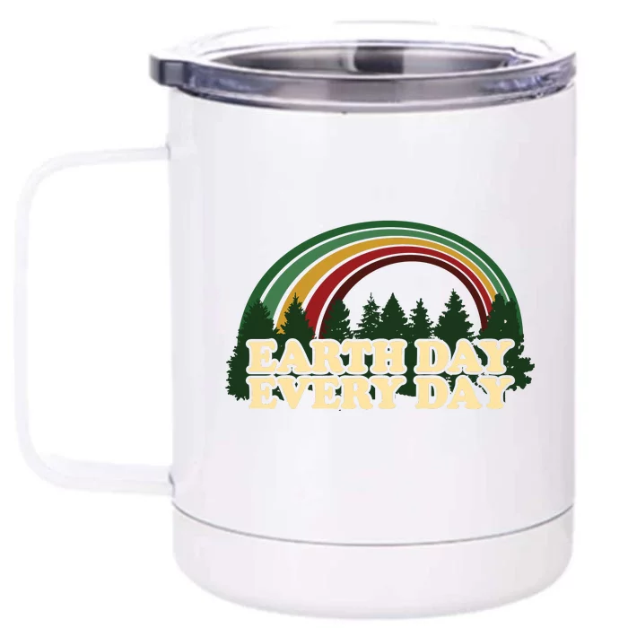 Earth Day Every Day Rainbow Trees Retro Front & Back 12oz Stainless Steel Tumbler Cup