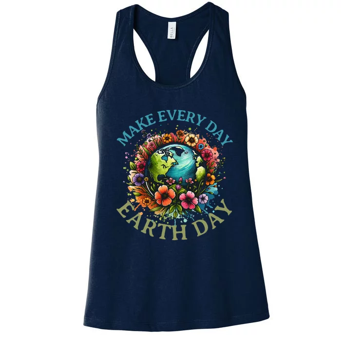 Earth Day Every Day Groovy Retro 70s Earth Day Women's Racerback Tank