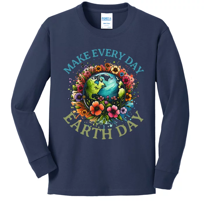 Earth Day Every Day Groovy Retro 70s Earth Day Kids Long Sleeve Shirt