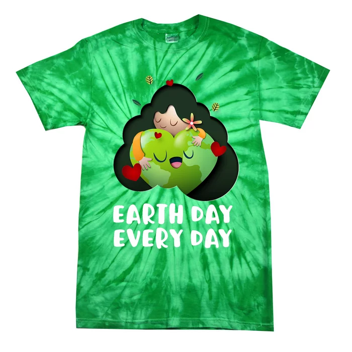 Earth Day Every Day Girl Hugging Globe Save The Planet Tie-Dye T-Shirt