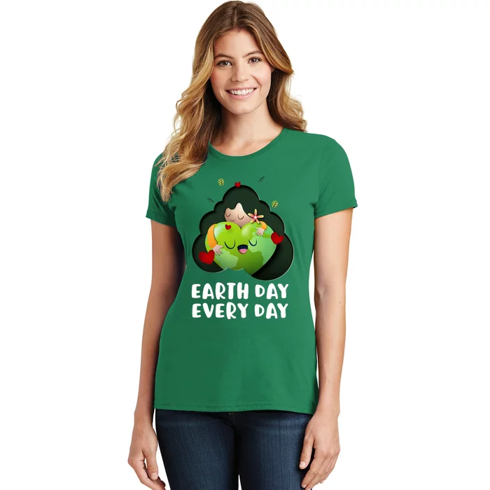 Earth Day Every Day Girl Hugging Globe Save The Planet Women's T-Shirt