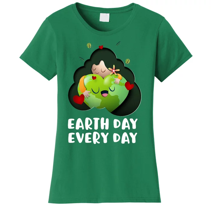 Earth Day Every Day Girl Hugging Globe Save The Planet Women's T-Shirt