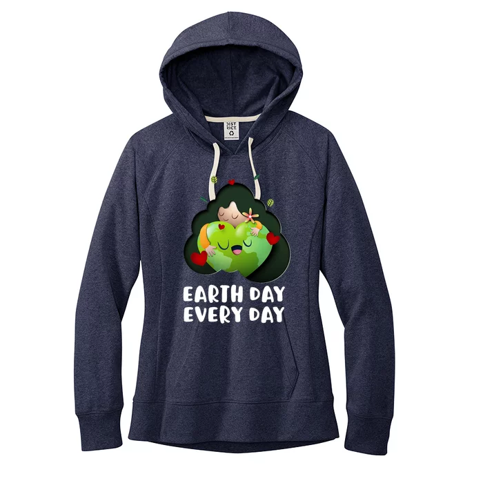 Earth Day Every Day Girl Hugging Globe Save The Planet Women's Fleece Hoodie