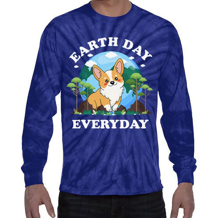 Earth Day Everyday Corgi Dog Peace Love Planet And Animals Tie-Dye Long Sleeve Shirt