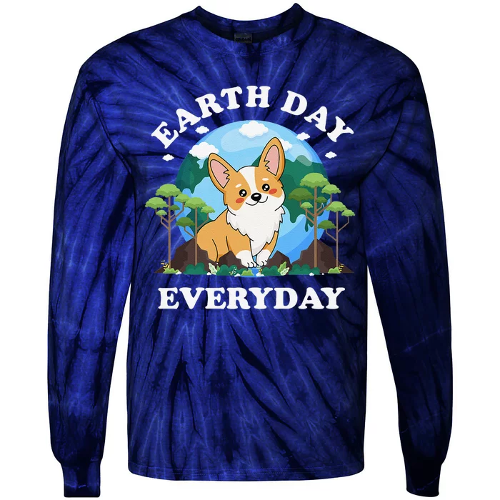 Earth Day Everyday Corgi Dog Peace Love Planet And Animals Tie-Dye Long Sleeve Shirt