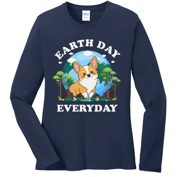 Earth Day Everyday Corgi Dog Peace Love Planet And Animals Ladies Long Sleeve Shirt