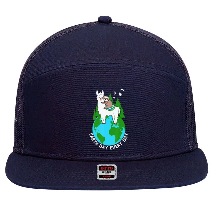 Earth Day Everyday Llama Sloth Cool Earth Day Lover 7 Panel Mesh Trucker Snapback Hat