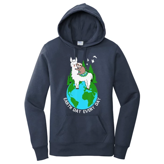 Earth Day Everyday Llama Sloth Cool Earth Day Lover Women's Pullover Hoodie