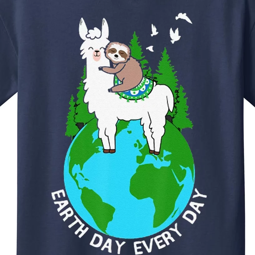 Earth Day Everyday Llama Sloth Cool Earth Day Lover Kids T-Shirt