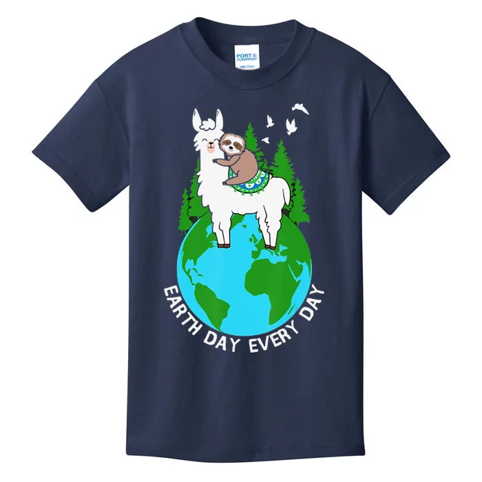 Earth Day Everyday Llama Sloth Cool Earth Day Lover Kids T-Shirt