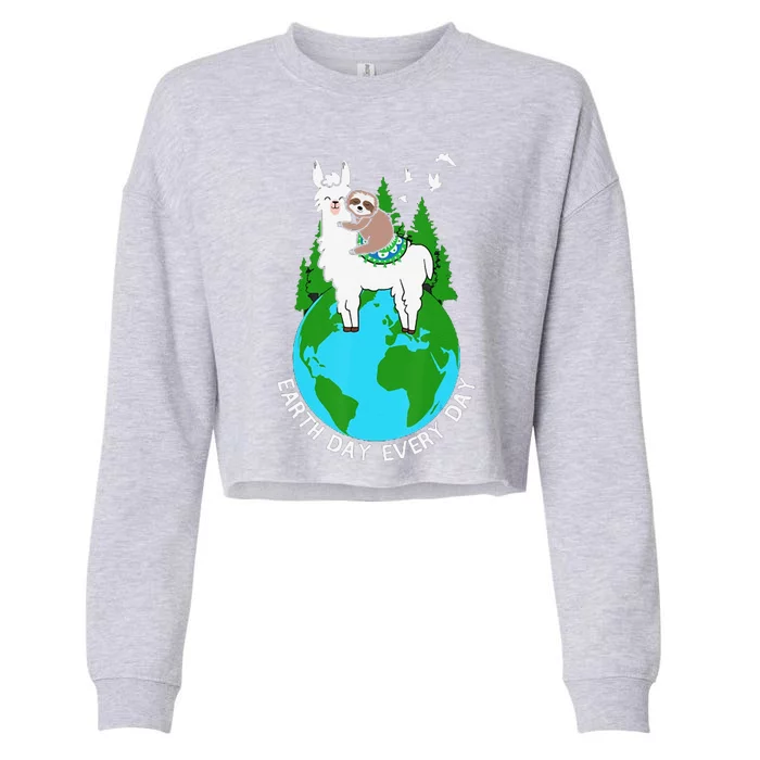 Earth Day Everyday Llama Sloth Cool Earth Day Lover Cropped Pullover Crew