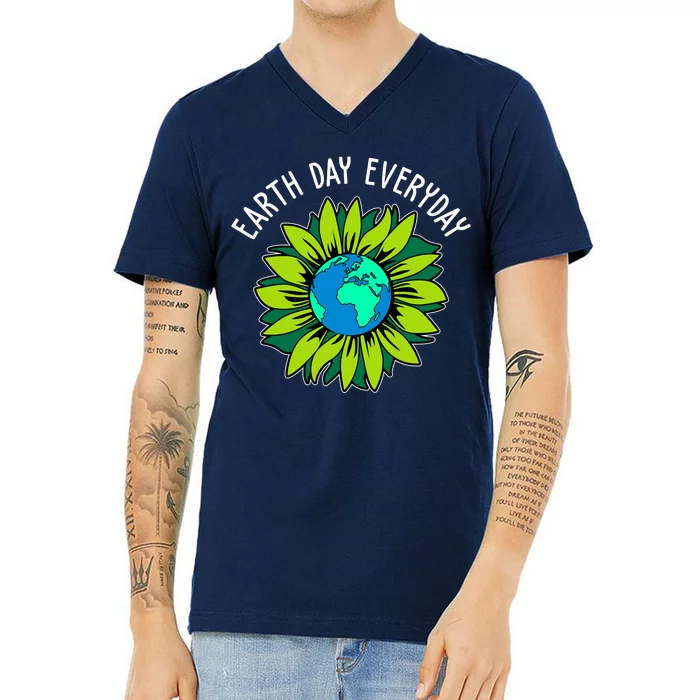 Earth Day Everyday Flower Globe V-Neck T-Shirt