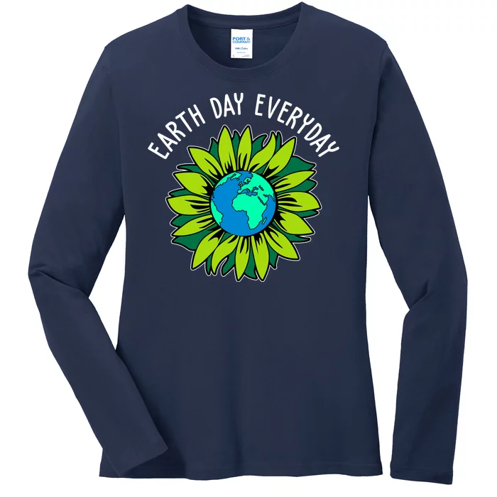 Earth Day Everyday Flower Globe Ladies Long Sleeve Shirt