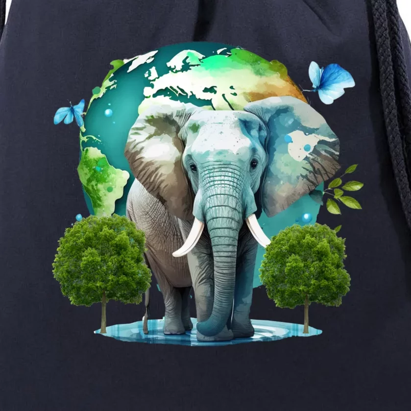 Earth Day Elephant Teacher Earth Day Funny Gift Planet Gift Drawstring Bag