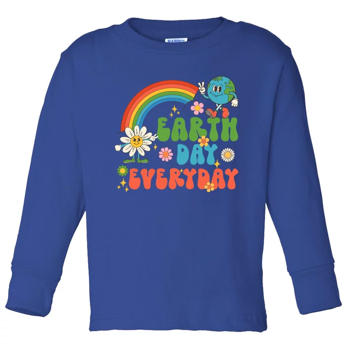 Earth Day Everyday Rainbow Hippie Groovy Save Planet Earth Gift Toddler Long Sleeve Shirt