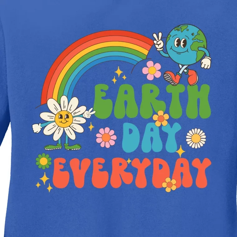 Earth Day Everyday Rainbow Hippie Groovy Save Planet Earth Gift Ladies Long Sleeve Shirt