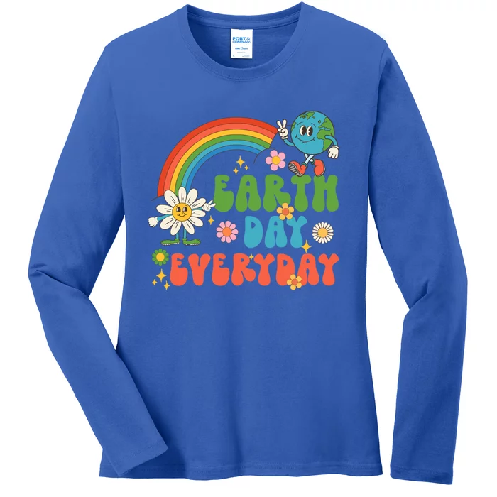 Earth Day Everyday Rainbow Hippie Groovy Save Planet Earth Gift Ladies Long Sleeve Shirt