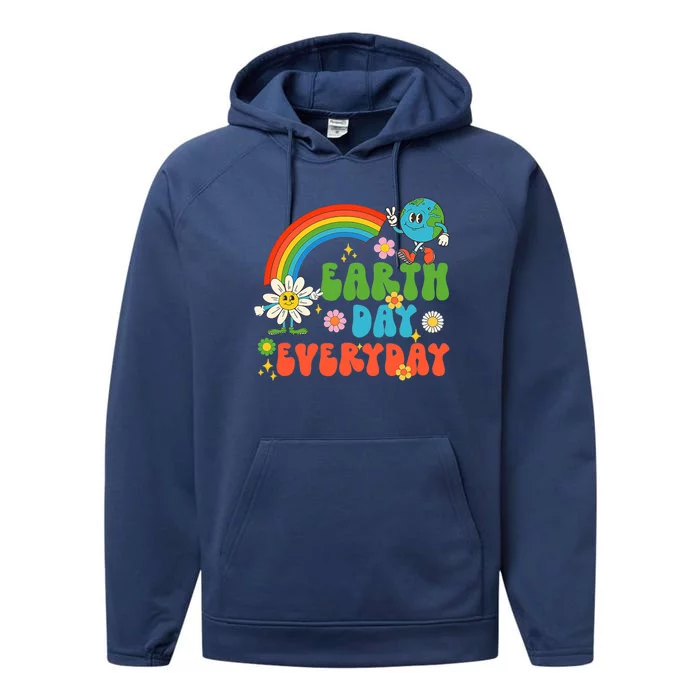 Earth Day Everyday Rainbow Hippie Groovy Save Planet Earth Cute Gift Performance Fleece Hoodie