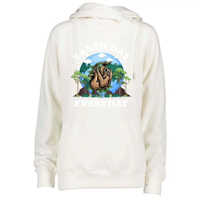 Earth Day Everyday Sloth Peace Love Planet And Animals Funny Gift Womens Funnel Neck Pullover Hood