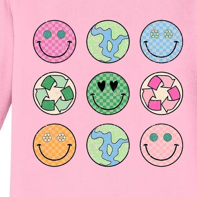 Earth Day Everyday Groovy Face Recycle Save Our Planet Baby Long Sleeve Bodysuit