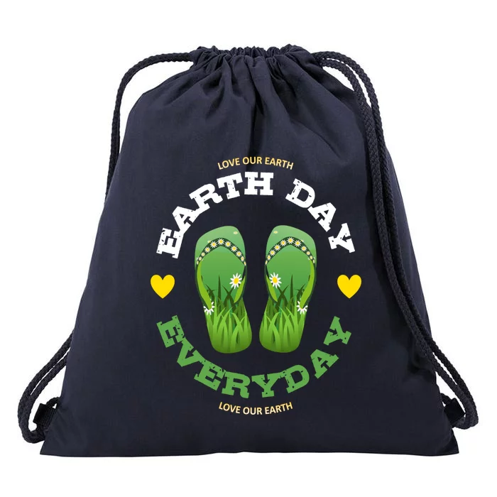 Earth Day Everyday Love Our Earth Green Flip Flop Gift Drawstring Bag