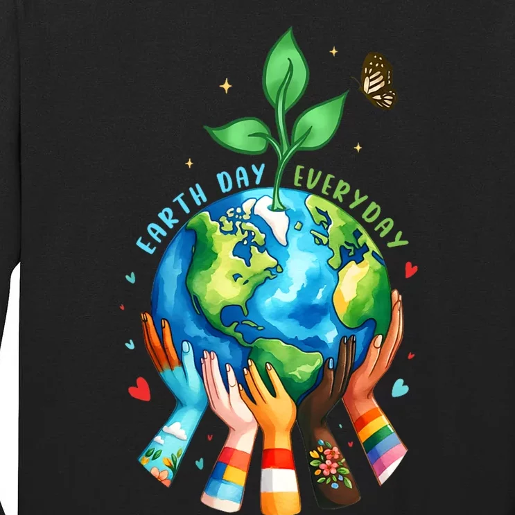 Earth Day Everyday 2024 Funny Earth Day Protect Environment Save The Planet Tall Long Sleeve T-Shirt