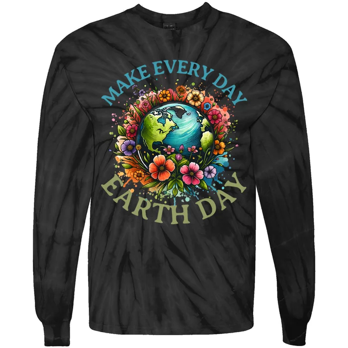 Earth Day Every Day Groovy Retro 70s Earth Day Tie-Dye Long Sleeve Shirt