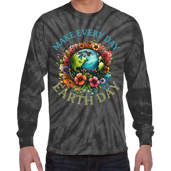 Earth Day Every Day Groovy Retro 70s Earth Day Tie-Dye Long Sleeve Shirt