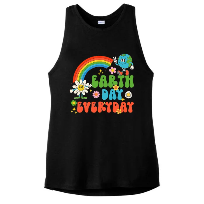 Earth Day Everyday Rainbow Hippie Groovy Save Planet Earth Gift Ladies Tri-Blend Wicking Tank