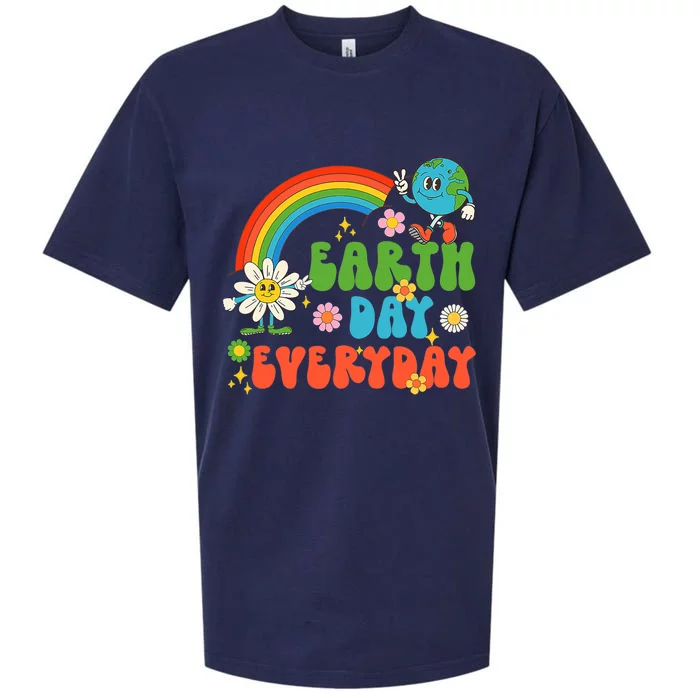 Earth Day Everyday Rainbow Hippie Groovy Save Planet Earth Gift Sueded Cloud Jersey T-Shirt