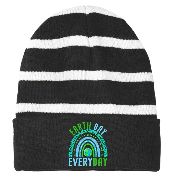 Earth Day Everyday Rainbow Design Earth Day Striped Beanie with Solid Band