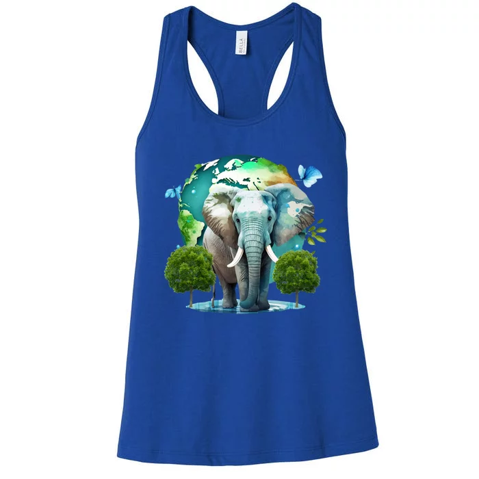 Earth Day Elephant Teacher Earth Day Funny Gift Planet Gift Women's Racerback Tank