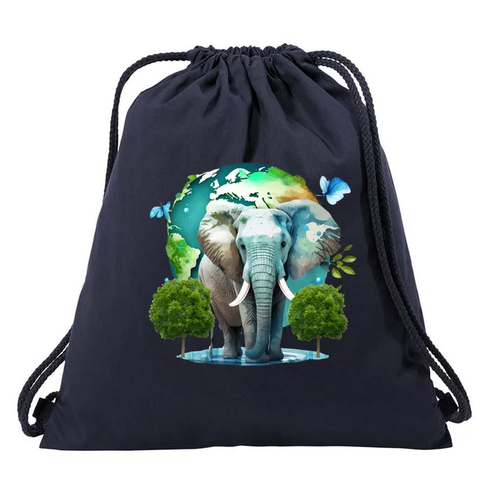 Earth Day Elephant Teacher Earth Day Funny Gift Planet Gift Drawstring Bag