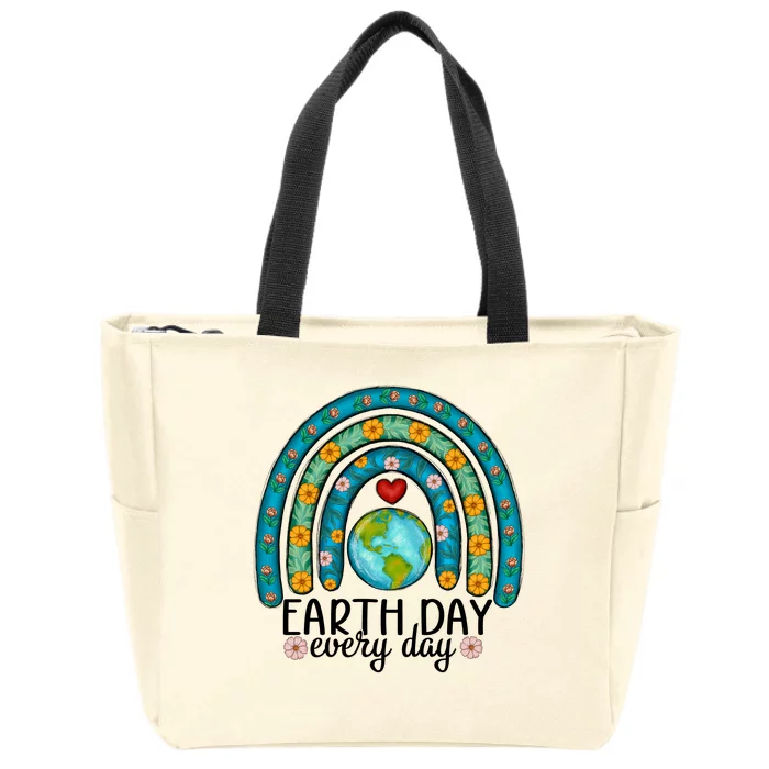 Earth Day Every Day Save Our Planet Rainbow Tree Zip Tote Bag