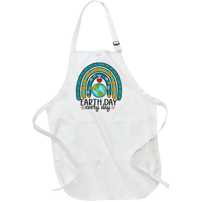 Earth Day Every Day Save Our Planet Rainbow Tree Full-Length Apron With Pocket