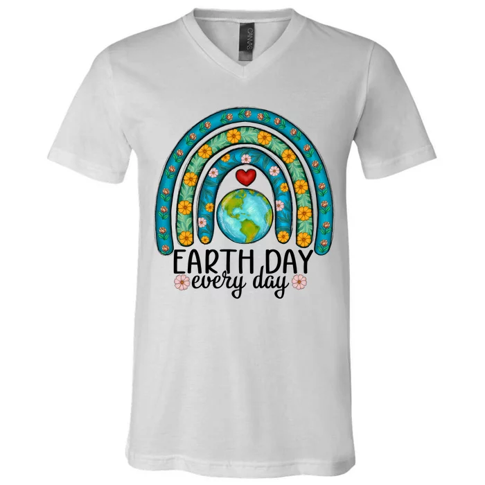 Earth Day Every Day Save Our Planet Rainbow Tree V-Neck T-Shirt