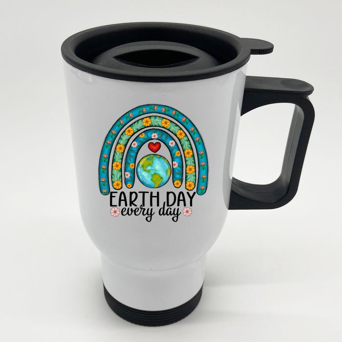 Earth Day Every Day Save Our Planet Rainbow Tree Front & Back Stainless Steel Travel Mug