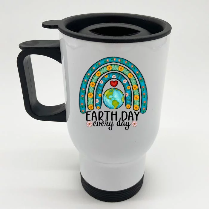 Earth Day Every Day Save Our Planet Rainbow Tree Front & Back Stainless Steel Travel Mug