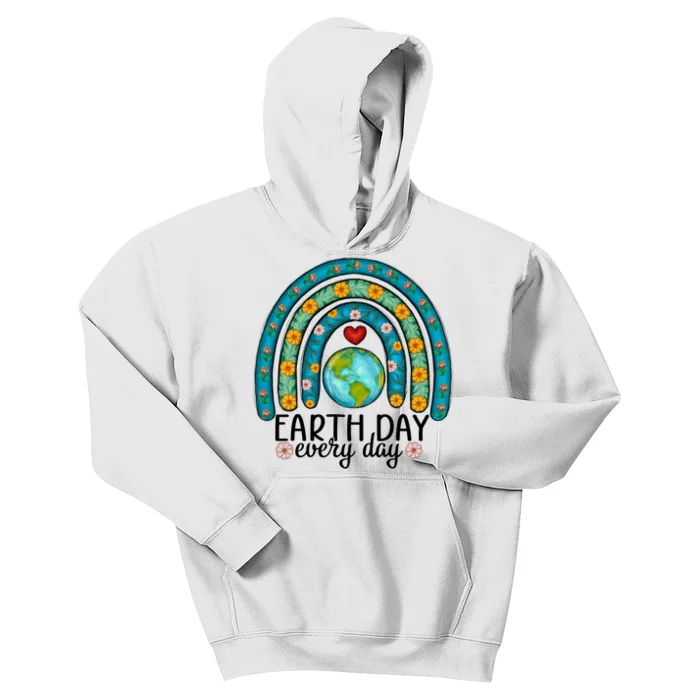 Earth Day Every Day Save Our Planet Rainbow Tree Kids Hoodie