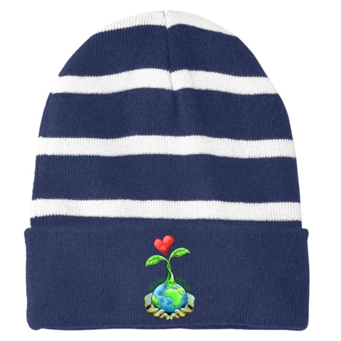 Earth Day Everyday Nature Heart Striped Beanie with Solid Band