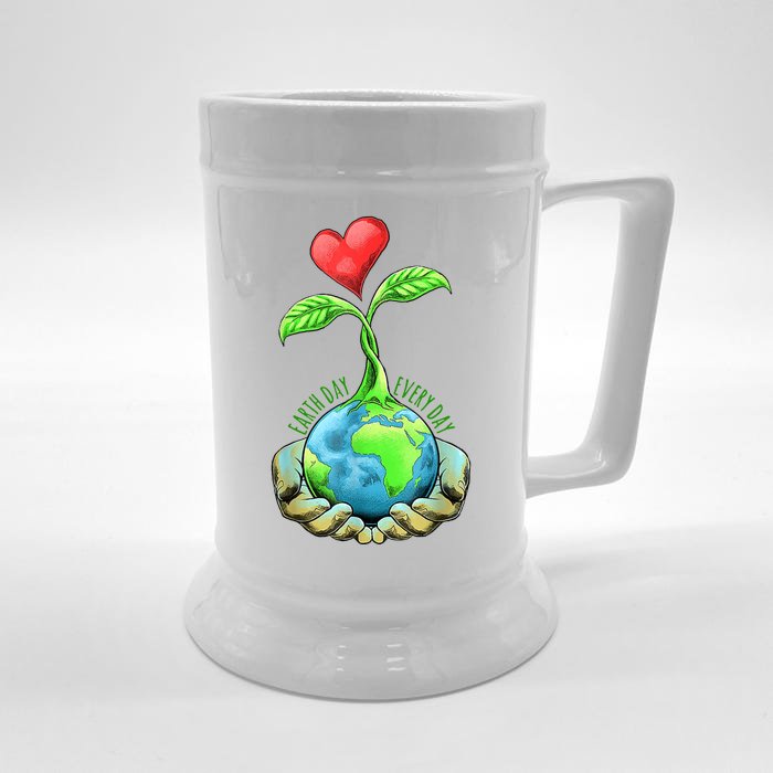 Earth Day Everyday Nature Heart Front & Back Beer Stein