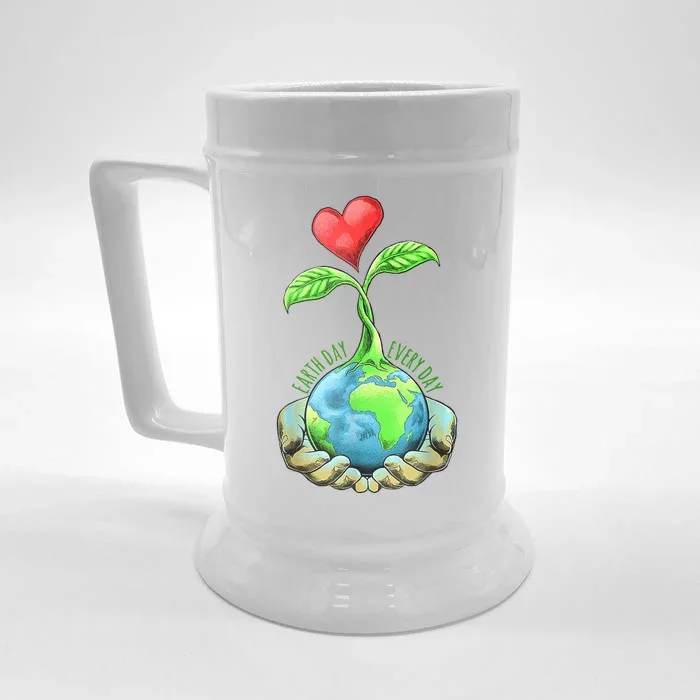 Earth Day Everyday Nature Heart Front & Back Beer Stein