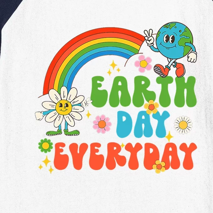 Earth Day Everyday Rainbow Hippie Groovy Save Planet Earth Gift Baseball Sleeve Shirt