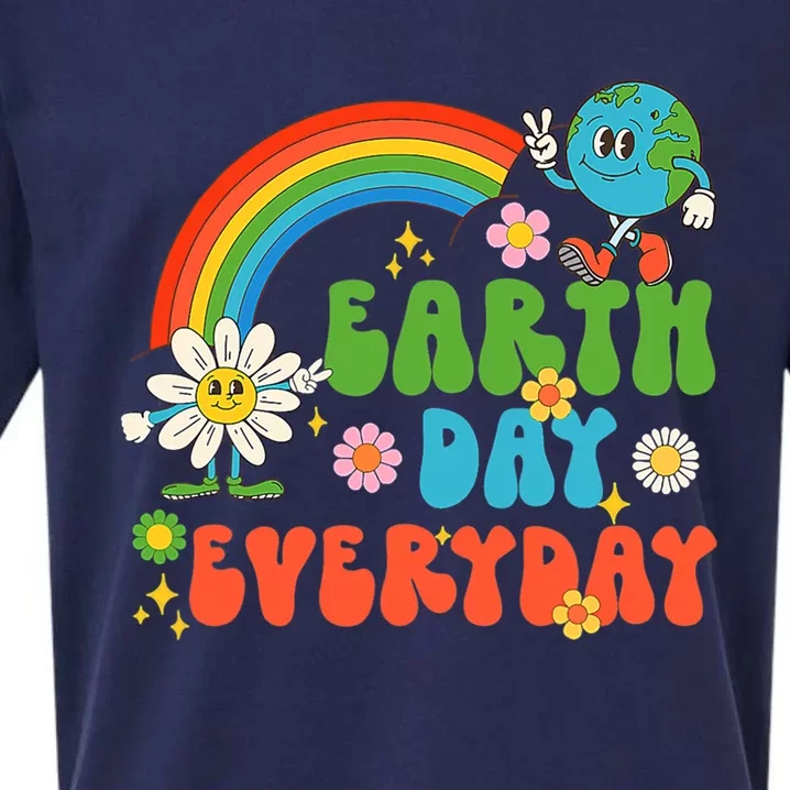 Earth Day Everyday Rainbow Hippie Groovy Save Planet Earth Gift Sueded Cloud Jersey T-Shirt