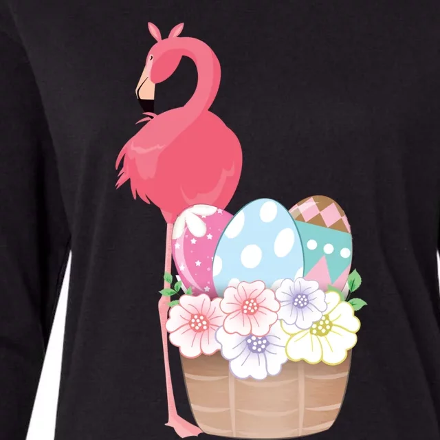 Easter Day Easter Flamingo Easter Bunny Egg Basket Cute Gift Womens Cotton Relaxed Long Sleeve T-Shirt