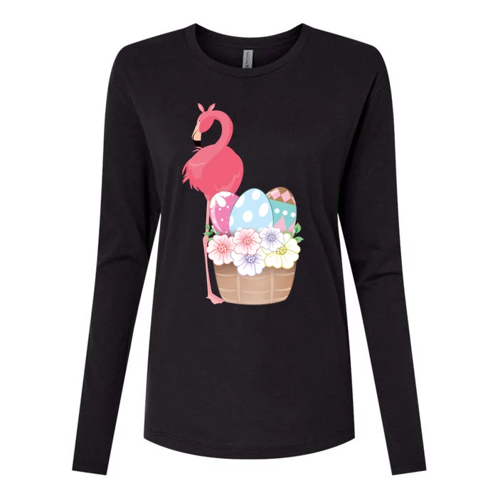 Easter Day Easter Flamingo Easter Bunny Egg Basket Cute Gift Womens Cotton Relaxed Long Sleeve T-Shirt